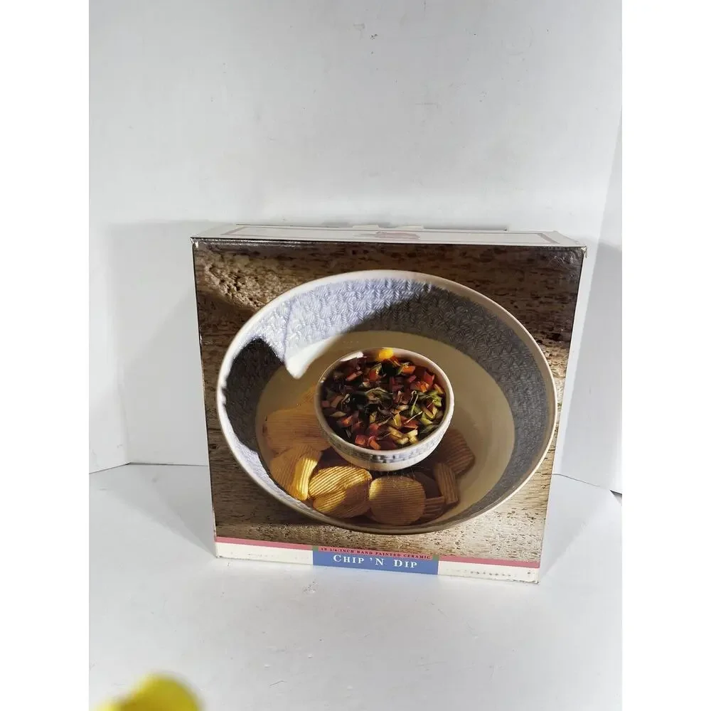 Mervyn’s Hand Painted Ceramic Chip & Dip Bowl Round‎ Platter 13 1/4” Only